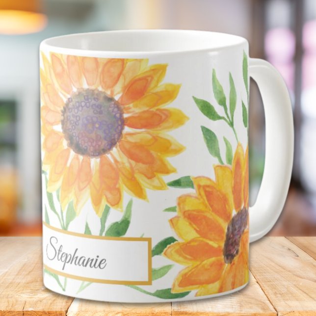 Mug Aquarelle personnalisée des tournesols jaunes (Créateur téléchargé)