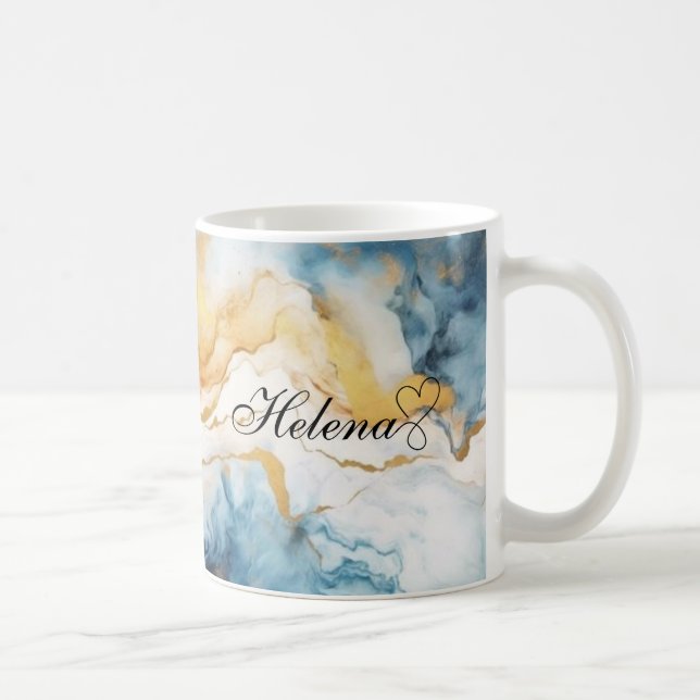 Mug Aquarelle personnalisée Gold Blue (Droite)