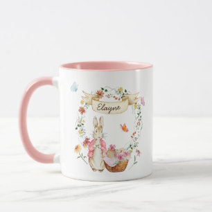 Mug Aquarelle personnalisée Lapin de Pâques et fleurs