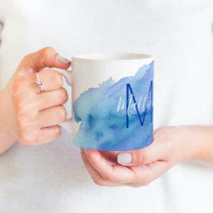 Mug Aquarelle personnalisée Monogramme bleu turquoise