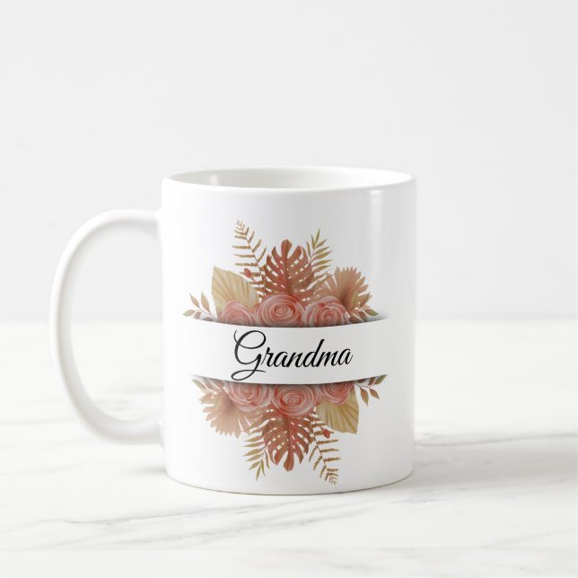 Mug Aquarelle personnalisée script floral grand-mère p (Gauche)
