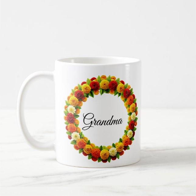Mug Aquarelle personnalisée script floral grand-mère p (Gauche)