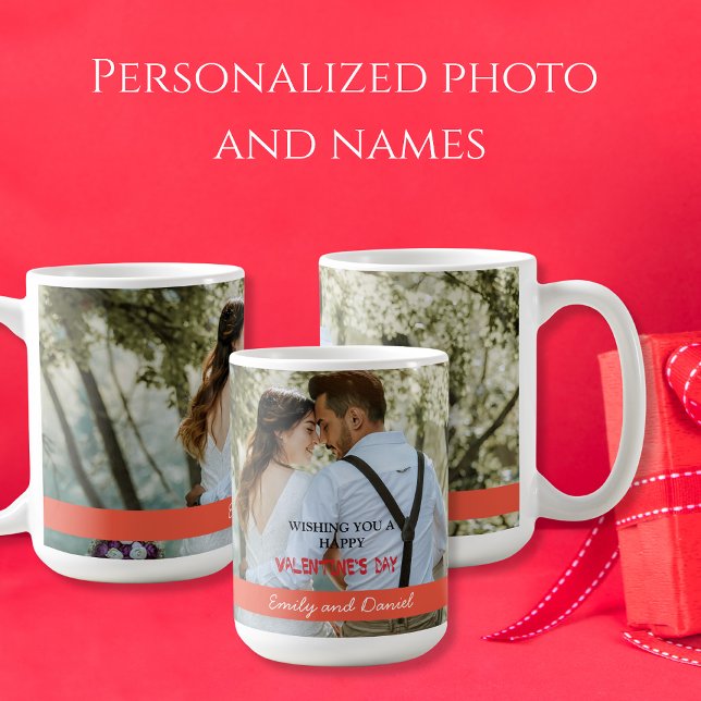 Mug Aquarelle photo Valentine's Day personnalisée (Script Happy Valentines Day Photo Romantic Coffee Mug)