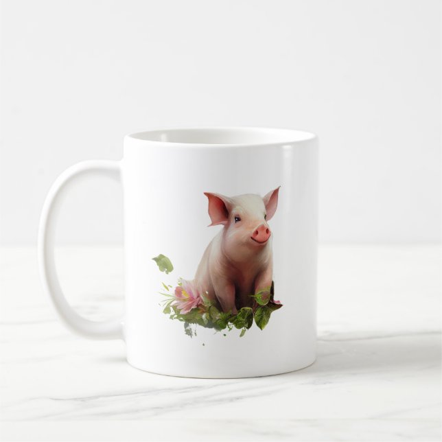 Mug Aquarelle Piglet avec Fleurs (Gauche)