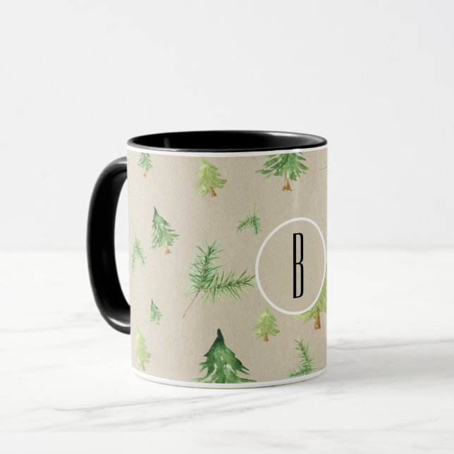 Mug Aquarelle Pine Arbres Hiver Minimal Rustique (Devant gauche)
