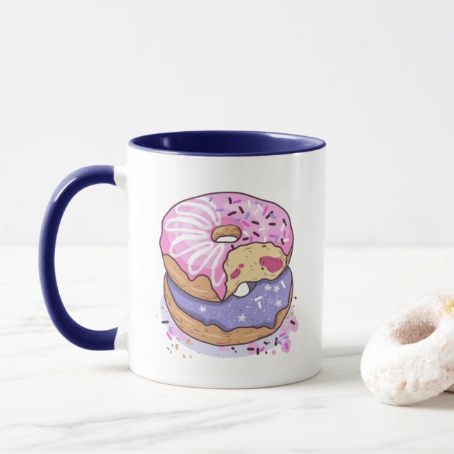 Mug Aquarelle Pink Et Purple Donuts Avec Saupoudrages (Avec donut)