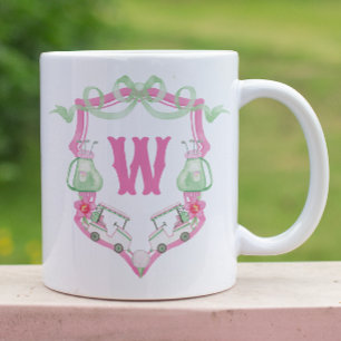 Mug Aquarelle Pink & Green Golf Panier Monogram Crest