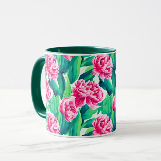 Mug Aquarelle Pink Peonis Imprimer (Devant gauche)