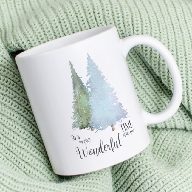 Mug Aquarelle Pins Modernes Flocons de Neige de Noël (Créateur téléchargé)