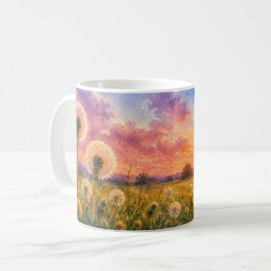 Mug Aquarelle Pissenlits au Paysage de Prairie au Couc