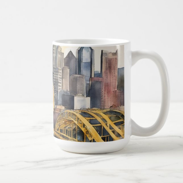 Mug Aquarelle Pittsburgh Cityscape (Droite)