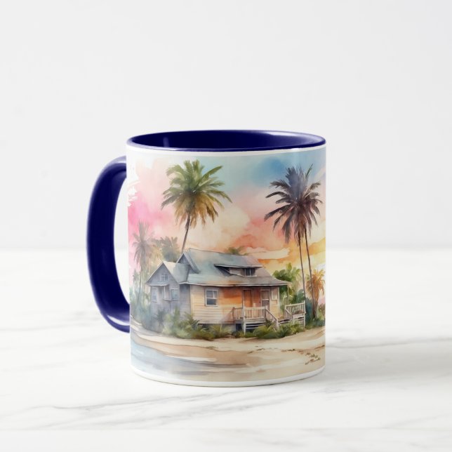 Mug Aquarelle Plage romantique coucher de soleil et Co (Devant gauche)
