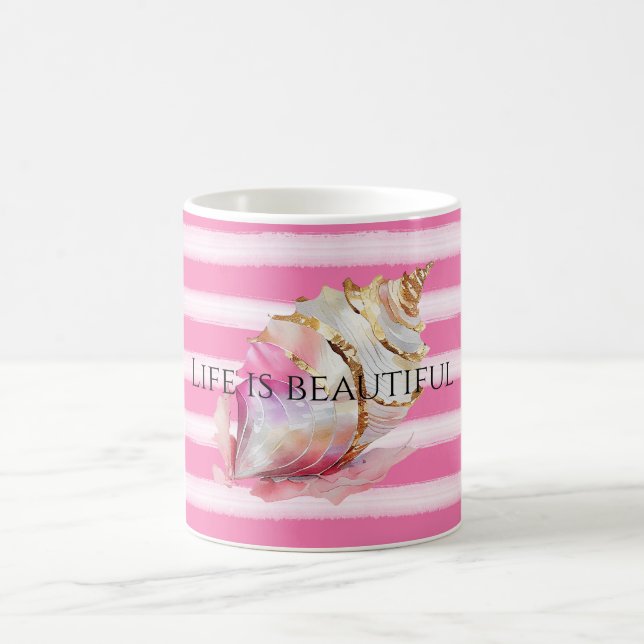 Mug Aquarelle Plage Rose Baies Or Shell (Centre)
