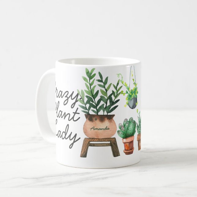 Mug Aquarelle Plante folle Lady Plantes potés (Devant gauche)