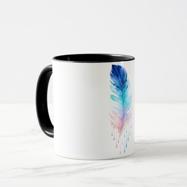Mug Aquarelle Plume Ombre Bleue (Devant gauche)