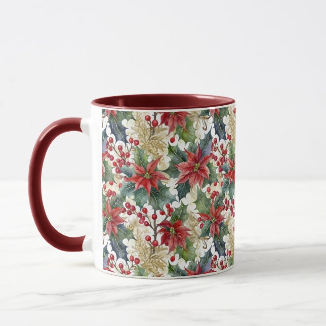 Mug Aquarelle poinsettia et saint motif Noël (Gauche)