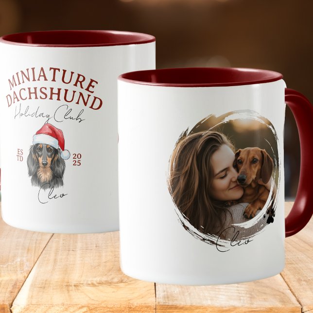 Mug Aquarelle Portrait pour animaux de compagnie Noël  (Enhance your holiday kitchen set with this Watercolor Pet Portrait Christmas Dachshund Mug! )
