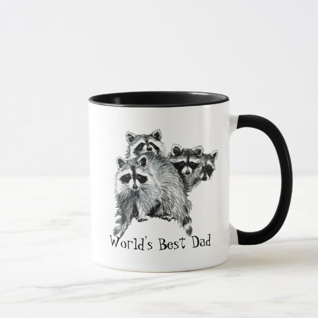 Mug Aquarelle Raccoon, Vélo, vélo meilleur papa (Droite)