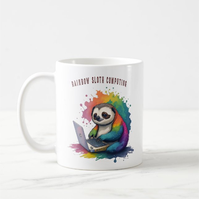 Mug Aquarelle Rainbow Cute Sloth Computing (Gauche)