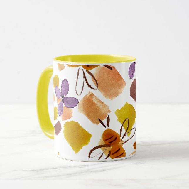 Mug Aquarelle Ressort Jaune Abeille Motif (Devant gauche)