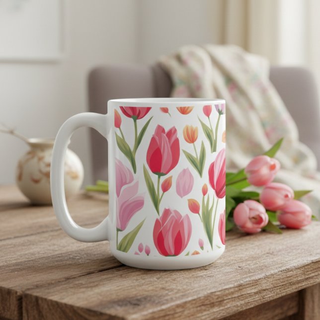 Mug Aquarelle Ressort Lumineuse Et Gaie Tulipe Rose (Bright And Cheery Spring Watercolor Pink Tulips Coffee Mug)