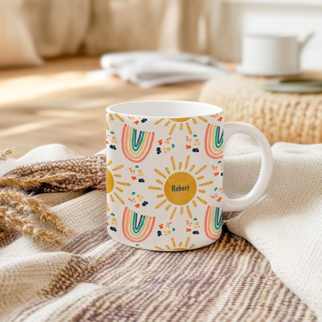 Mug Aquarelle Rétro Boho Arc-en-Ciel Matin Soleil  (Créateur téléchargé)