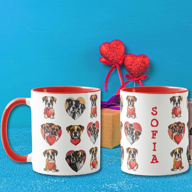 Mug Aquarelle romantique Chien de boîte personnalisée (Romantic Boxer Dog Watercolor custom Mug)