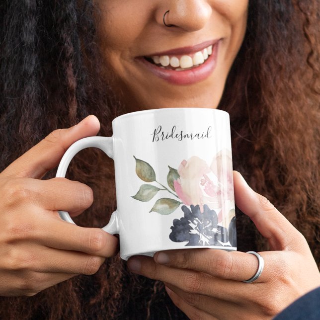 Mug Aquarelle romantique Marine Florales Bridesmaid (Créateur téléchargé)