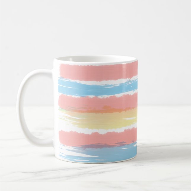 Mug Aquarelle rose bleu jaune rayures (Gauche)