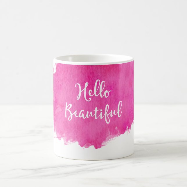 Mug Aquarelle rose chaud Paint Splatter Hello Beautity (Centre)