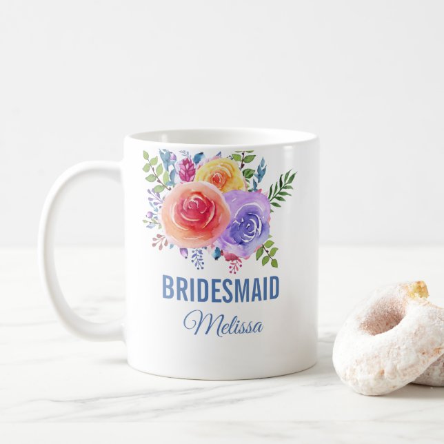 Mug Aquarelle Rose colorée Floral Bridesmaid (Avec donut)
