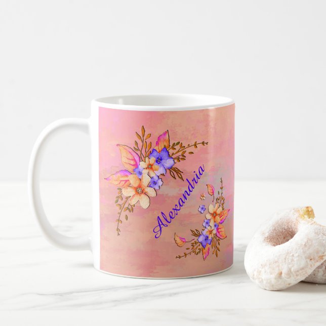 Mug Aquarelle rose du jardin floral Personnaliser (Avec donut)