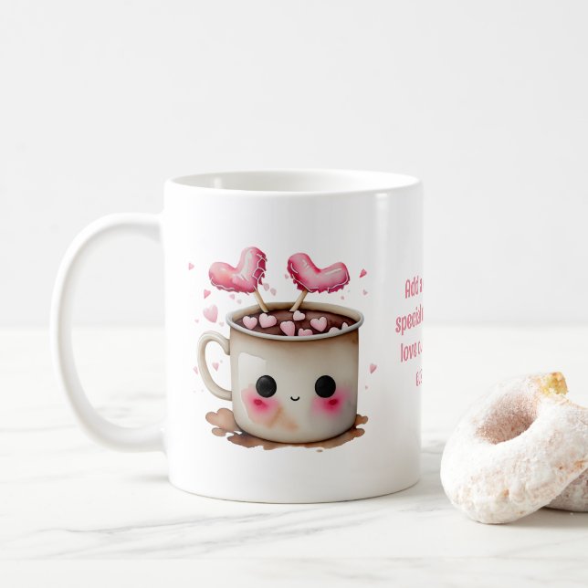 Mug Aquarelle rose et crème mignonne Aimer le cacao ch (Avec donut)