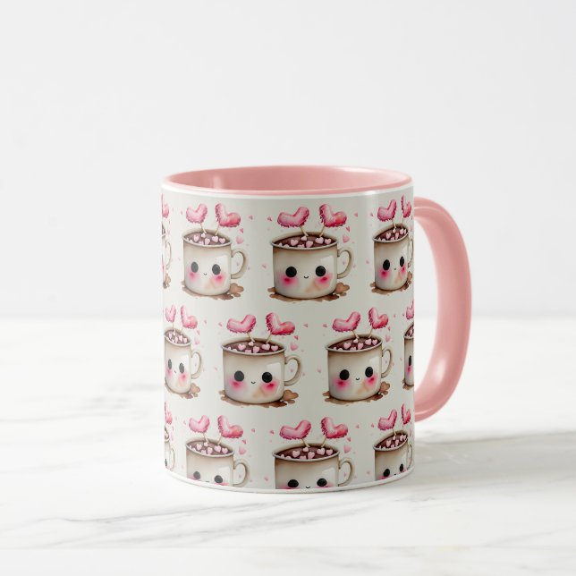 Mug Aquarelle rose et crème mignonne Motif de cacao ch (Devant droit)