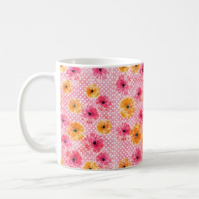 Mug Aquarelle rose et jaune gerbera fleurs motif (Gauche)