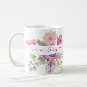 Mug Aquarelle rose et pêche florale personnalisée