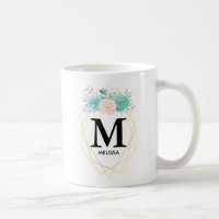 Aquarelle rose et vert moderne Succulents Monogram