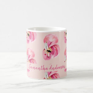 Mug Aquarelle rose exotique Flamingo Motif et nom
