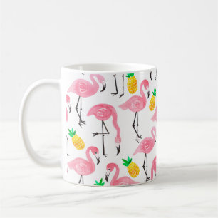 Mug Aquarelle rose flamant rose et ananas jaune
