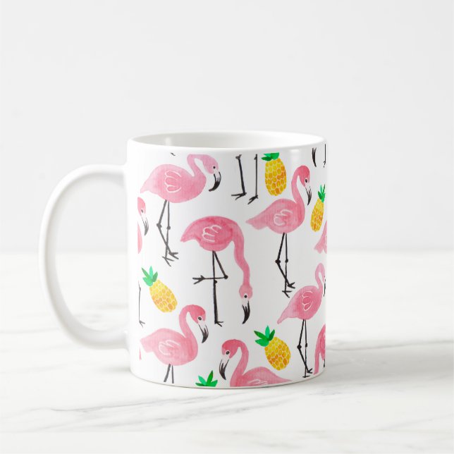 Mug Aquarelle rose flamant rose et ananas jaune  (Gauche)