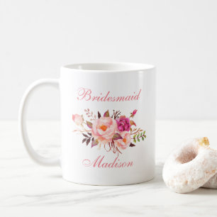 Mug Aquarelle rose Floral Nom de la servante
