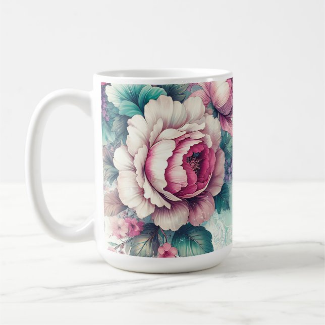 Mug Aquarelle Rose Florale (Gauche)