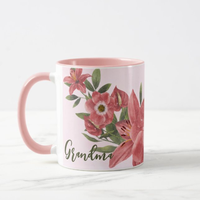 Mug Aquarelle rose Grand-mère florale (Gauche)
