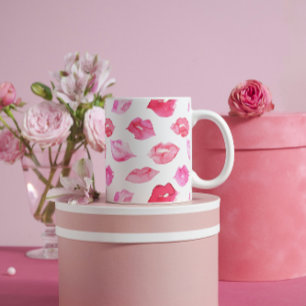 Mug Aquarelle rose lèvres motif maquillage marque