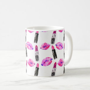 Mug Aquarelle rose lèvres rouge à lèvres motif maquill