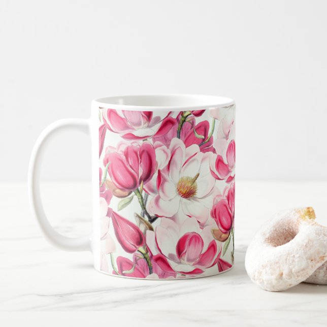 Mug Aquarelle rose Magnolia Motif (Avec donut)