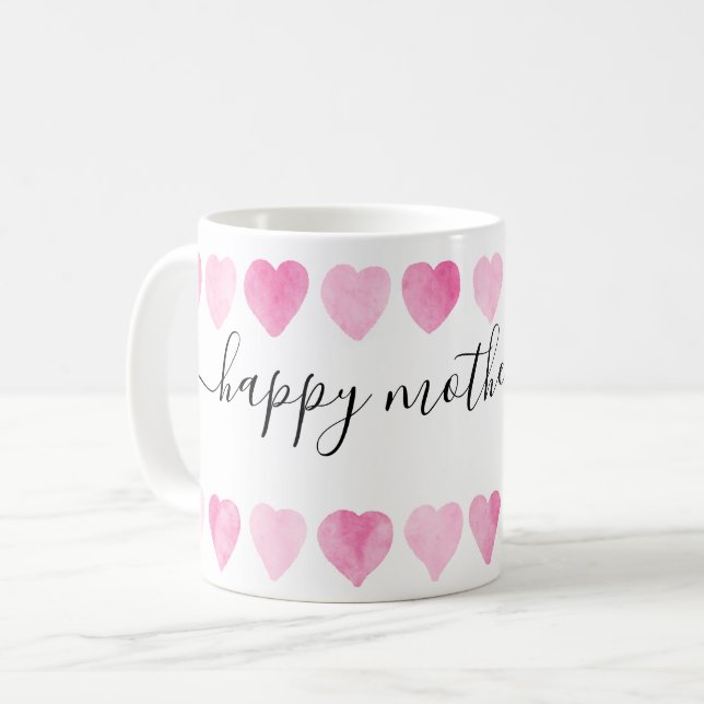 Mug Aquarelle rose mignonne Coeurs Bonne fête des mère (Devant gauche)