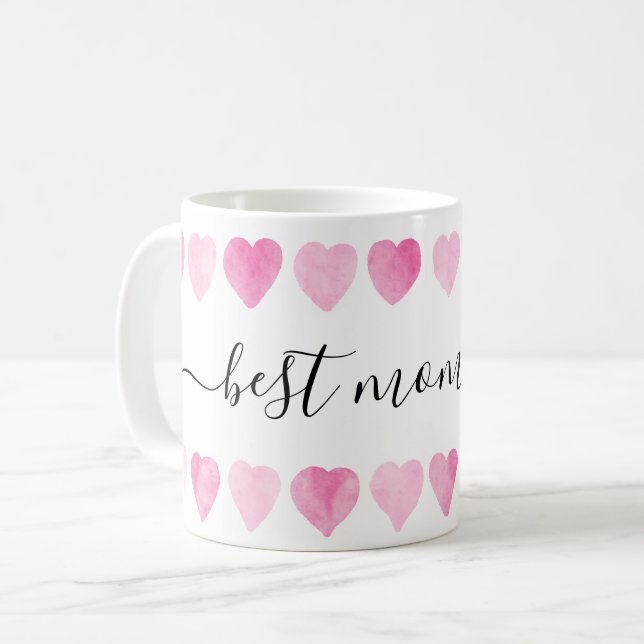 Mug Aquarelle rose mignonne Coeurs Meilleur Maman Jama (Devant gauche)