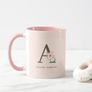 Mug Aquarelle rose Monogramme floral