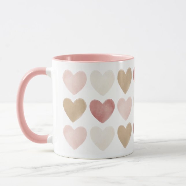 Mug Aquarelle rose or Coeurs Saint-Valentin (Gauche)